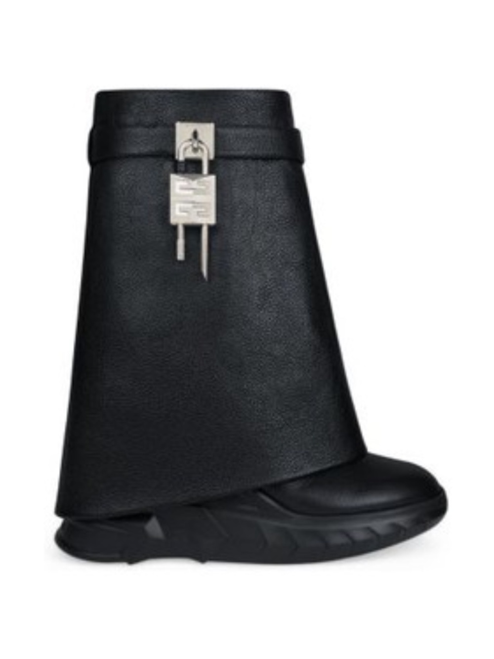 Shark Lock Biker Low Heel Ankle Boots in Grained Leather